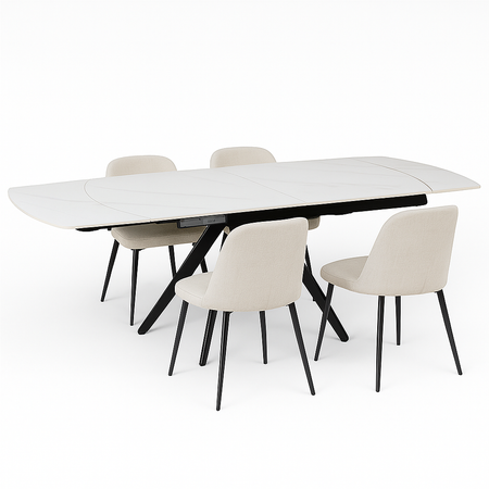 Tavolo Cucina Soggiorno Allungabile Rotante Piano Ceramica Bianco 6-8 posti 140/180cm