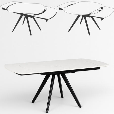 Tavolo Cucina Soggiorno Allungabile Rotante Piano Ceramica Bianco 6-8 posti 140/180cm