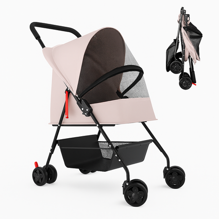 Passeggino Pieghevole per Cani e Gatti con Cappottina Max 15kg Animali Domestici Rosa