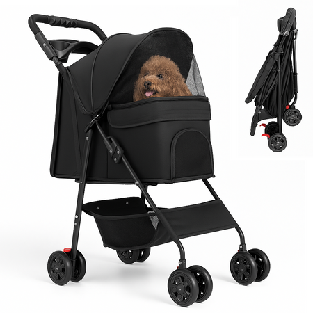 Passeggino Pieghevole per Cani e Gatti Taglia Media-Grande fino a 30kg Nero