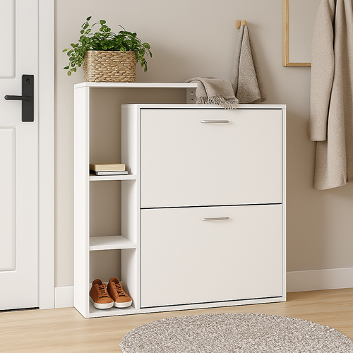 Scarpiera Doppia Profondità con Libreria 4 Ripiani Salvaspazio 80x24x90 cm Bianco