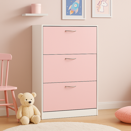 Mobile Scarpiera 3Ante Salvaspazio Doppia Profondità 63x24 H115cm Bianco Rosa