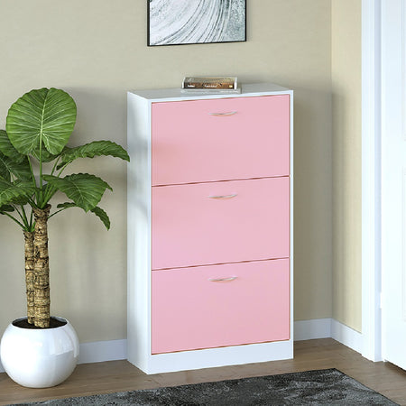 Mobile Scarpiera 3Ante Salvaspazio Doppia Profondità 63x24 H115cm Bianco Rosa