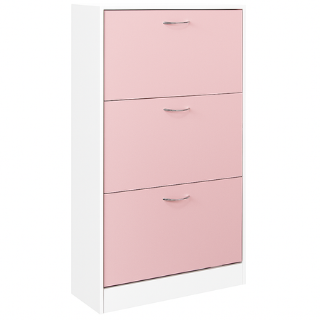 Mobile Scarpiera 3Ante Salvaspazio Doppia Profondità 63x24 H115cm Bianco Rosa