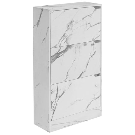 Scarpiera 3 Ante Ripiani Doppia Profondità Porta Scarpe Bianco Marmo 63x24x115cm