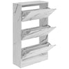 Scarpiera 3 Ante Ripiani Doppia Profondità Porta Scarpe Bianco Marmo 63x24x115cm