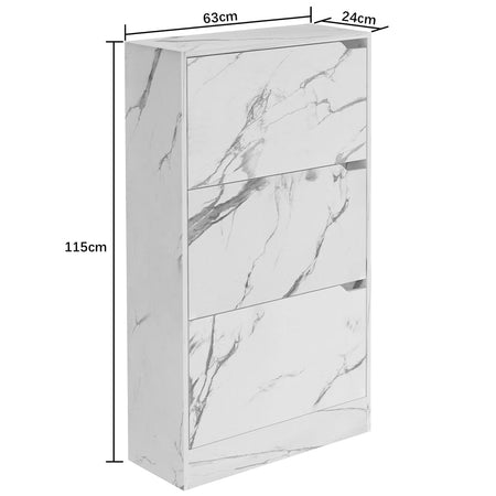 Scarpiera 3 Ante Ripiani Doppia Profondità Porta Scarpe Bianco Marmo 63x24x115cm