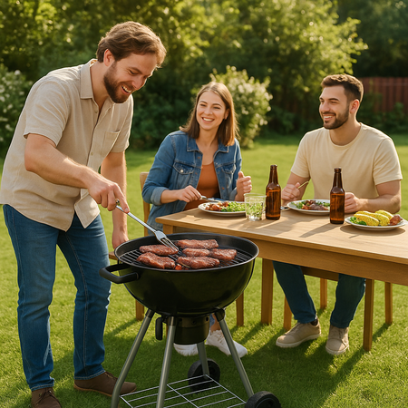Barbecue a Carbone Rotondo con 2Ruote Valvola Cottura Ventilata Ø43 cm Nero