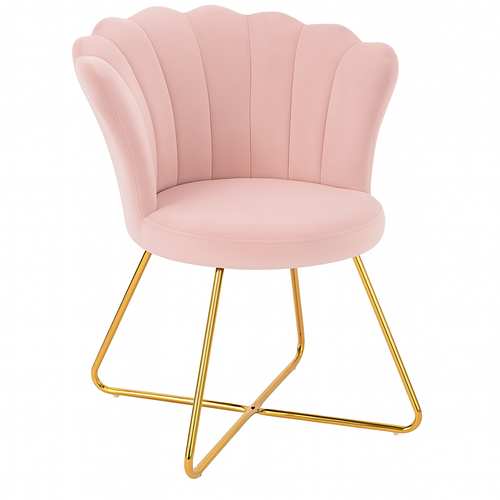 Poltrona Relax in Velluto Ergonomica con Struttura in Metallo Oro 69x64x80 cm Rosa