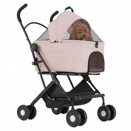 Passeggino Cani e Gatti 2in1 Trasportino Rimovibile e Struttura Pieghevole Robusta Rosa