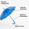 Kit 4 Ombrelli Trasparenti Automatici PVC Antivento Manico Curvo 8 Stecche Fibra di Vetro