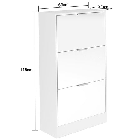 Scarpiera con 3 Ante a Specchio Ribaltabili Porta Scarpe Salvaspazio 63x24x115cm