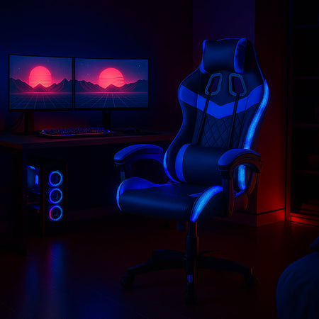 Sedia Gaming da Scrivania Blu e Nera con Led RGB Altezza Regolabile 106-116cm