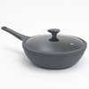 Padella Wok Antiaderente 30cm Alluminio Pietra con Coperchio Vetro Induzione Grigio