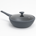 Padella Wok Antiaderente 30cm Alluminio Pietra con Coperchio Vetro Induzione Grigio