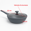 Padella Wok Antiaderente 30cm Alluminio Pietra con Coperchio Vetro Induzione Grigio