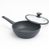 Padella Wok Antiaderente 30cm Alluminio Pietra con Coperchio Vetro Induzione Grigio