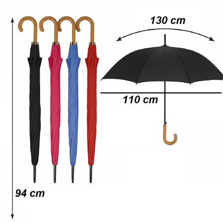 Kit 5 Ombrelli Automatici 8 Stecche Rinforzate Manico Curvo Uomo Donna Colori Misti