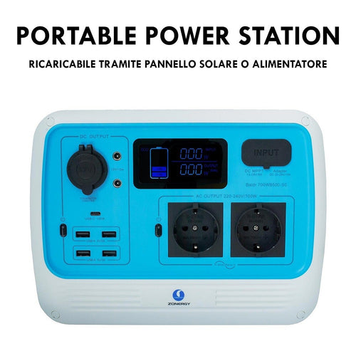 Generatore Corrente 700w Portatile Ricarica Solare Batteria Prese Schuko Ac Usb-c
