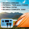 Generatore Corrente 700w Portatile Ricarica Solare Batteria Prese Schuko Ac Usb-c