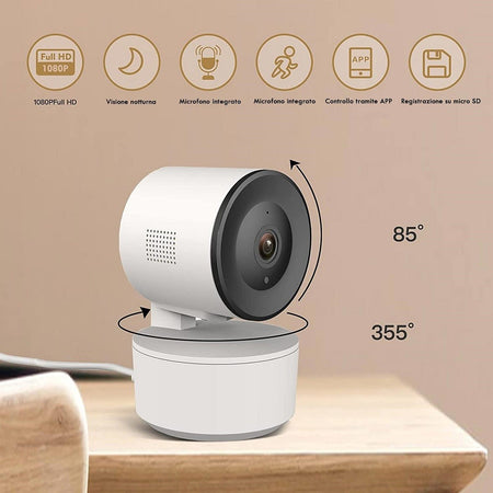Telecamera Fhd 1080p Wifi Smart Motorizzata 3.6mm Sensore Movimento Alexa Google