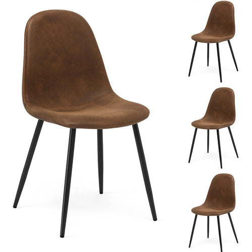 Set 4 Sedie Poltroncine Sala da Pranzo Eco Pelle Marrone Design Moderno Gambe Acciaio Nero