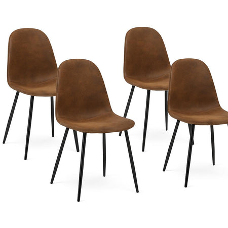 Set 4 Sedie Poltroncine Sala da Pranzo Eco Pelle Marrone Design Moderno Gambe Acciaio Nero
