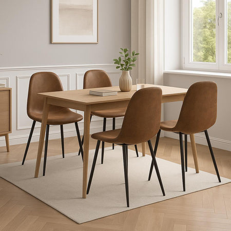 Set 4 Sedie Poltroncine Sala da Pranzo Eco Pelle Marrone Design Moderno Gambe Acciaio Nero