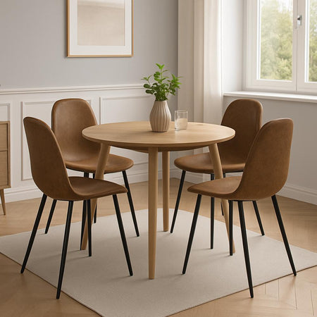 Set 4 Sedie Poltroncine Sala da Pranzo Eco Pelle Marrone Design Moderno Gambe Acciaio Nero