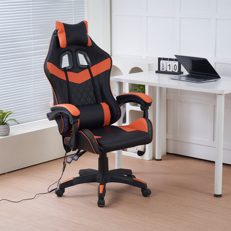 Sedia Gaming Scrivania Led RGB Ergonomica Altezza Eegolabile con 2Cuscini Nero Arancio