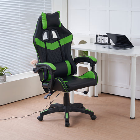 Sedia Gaming Scrivania Led RGB Ergonomica Altezza Eegolabile con 2Cuscini Nero Verde