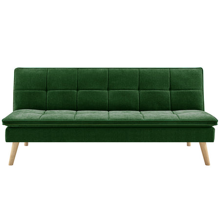 Divano Letto Reclinabile 3 Posti Ergonomico in Tessuto Verde con Gambe in Legno