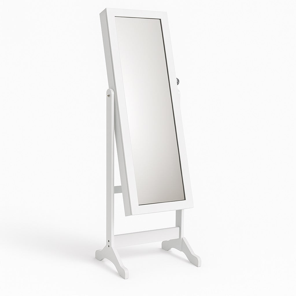 Ore International Specchio Cheval Da Terra Ovale - Legno Bianco 151 Cm - Girevole E Regolabile Per Camera Da Letto