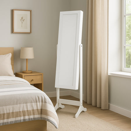 Specchiera Portagioie Armadietto Portagioielli Basculante con Specchio Legno Bianco