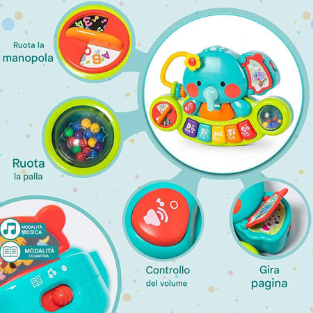 Elefante Musicale per Bambini da 6 Mesi Giocattolo Tastiera con Luci per Neonato