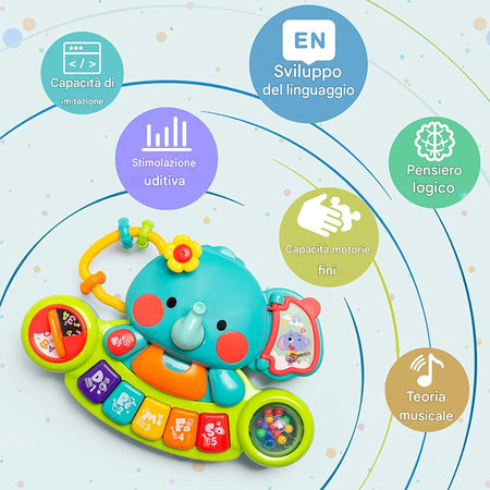 Elefante Musicale per Bambini da 6 Mesi Giocattolo Tastiera con Luci per Neonato