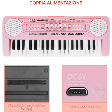 Tastiera Giocattolo Musicale Piano Keyboard Musica per Bambini con 37 Tasti Rosa