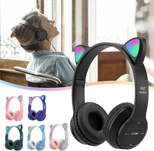 Cuffie Per Bambini Pieghevoli Senza Fili Con Orecchie Di Gatto A Led Bluetooth