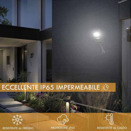 Faro Luce Solare Led 54led 15w Ip65 Sensore Crepuscolare Staffa Muro Impermeabile