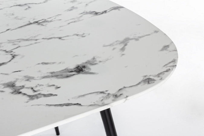 Tavolino "Marble" gambe in acciaio e piano in vetro effetto marmo per arredamento