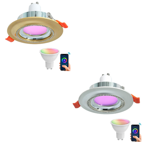 Faretto Smart Incasso Tondo Brillantini Led 5 W Gu10 Rgb Wifi Alexa Google Home