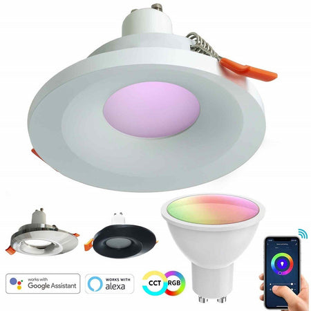 Faretto Led Smart Incasso 65mm Led 5w Gu10 Intelligente Wifi Rgb Cct Alexa Google