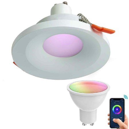 Faretto Led Smart Incasso 65mm Led 5w Gu10 Intelligente Wifi Rgb Cct Alexa Google