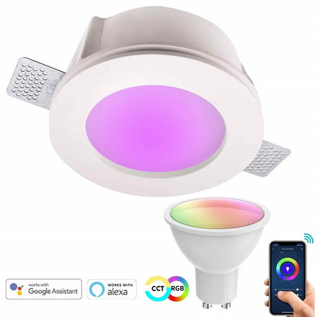 Faretto Smart Gesso Tondo Led Gu10 Wifi Luce Incasso Rgb Cct Alexa Google 125mm