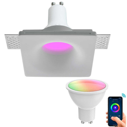 Faretto Smart Gesso Led Gu10 Wifi Incasso Quadrato Scomparsa Rgb Cct Alexa Google