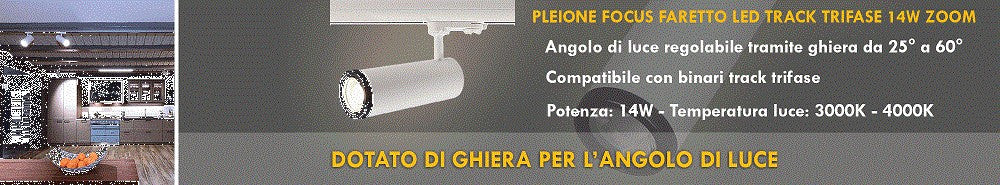 Faretto Track Led Cob 14 Watt Binario Trifase Luce 3000k 4000k Orientabile 230v
