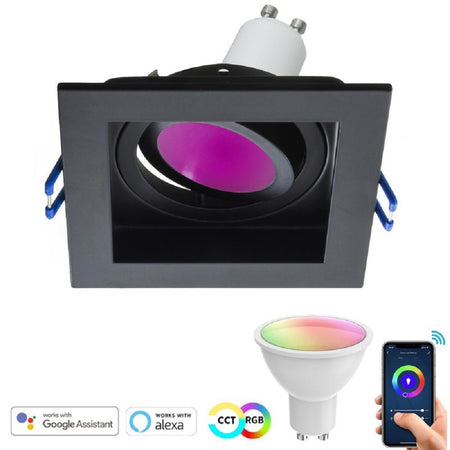 Faretto Led Incasso Quadrato Smart Alexa Google Lampada Gu10 5w Wifi Rgb Cct 9cm