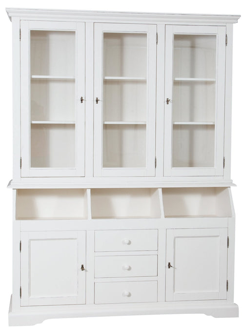 Biscottini Libreria Country in legno massello di tiglio finitura bianca anticata L172xPR50xH226 cm. Made in Italy