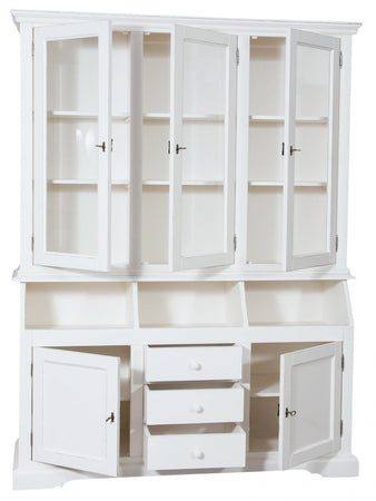 Biscottini Libreria Country in legno massello di tiglio finitura bianca anticata L172xPR50xH226 cm. Made in Italy