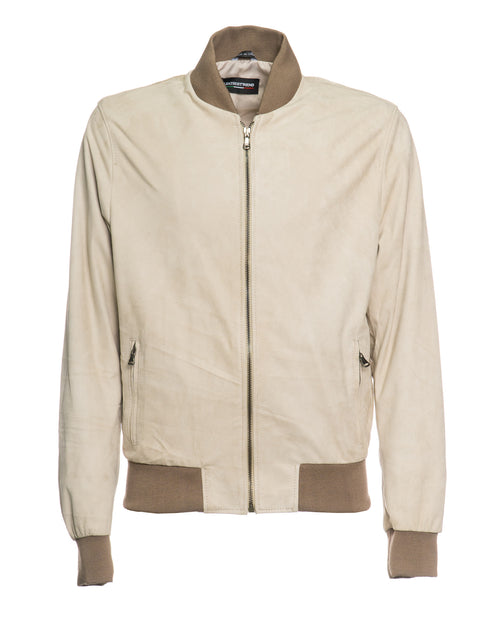 David - Bomber Uomo Avorio in vera pelle camoscio